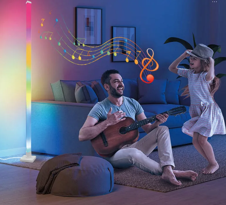 Corner floor colour-changing LED lamp with remote control in a modern simple style, 120cm length