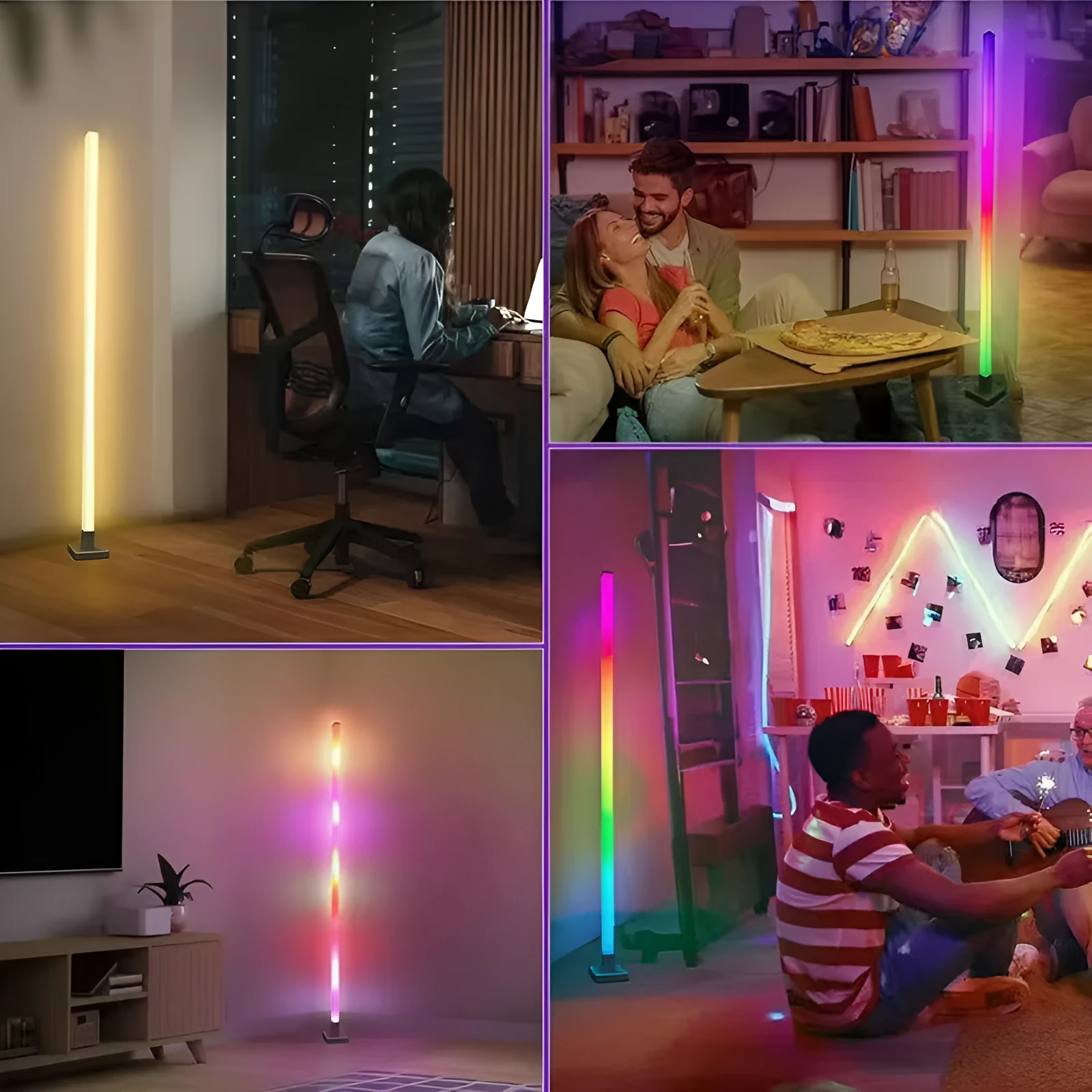 Corner floor colour-changing LED lamp with remote control in a modern simple style, 120cm length