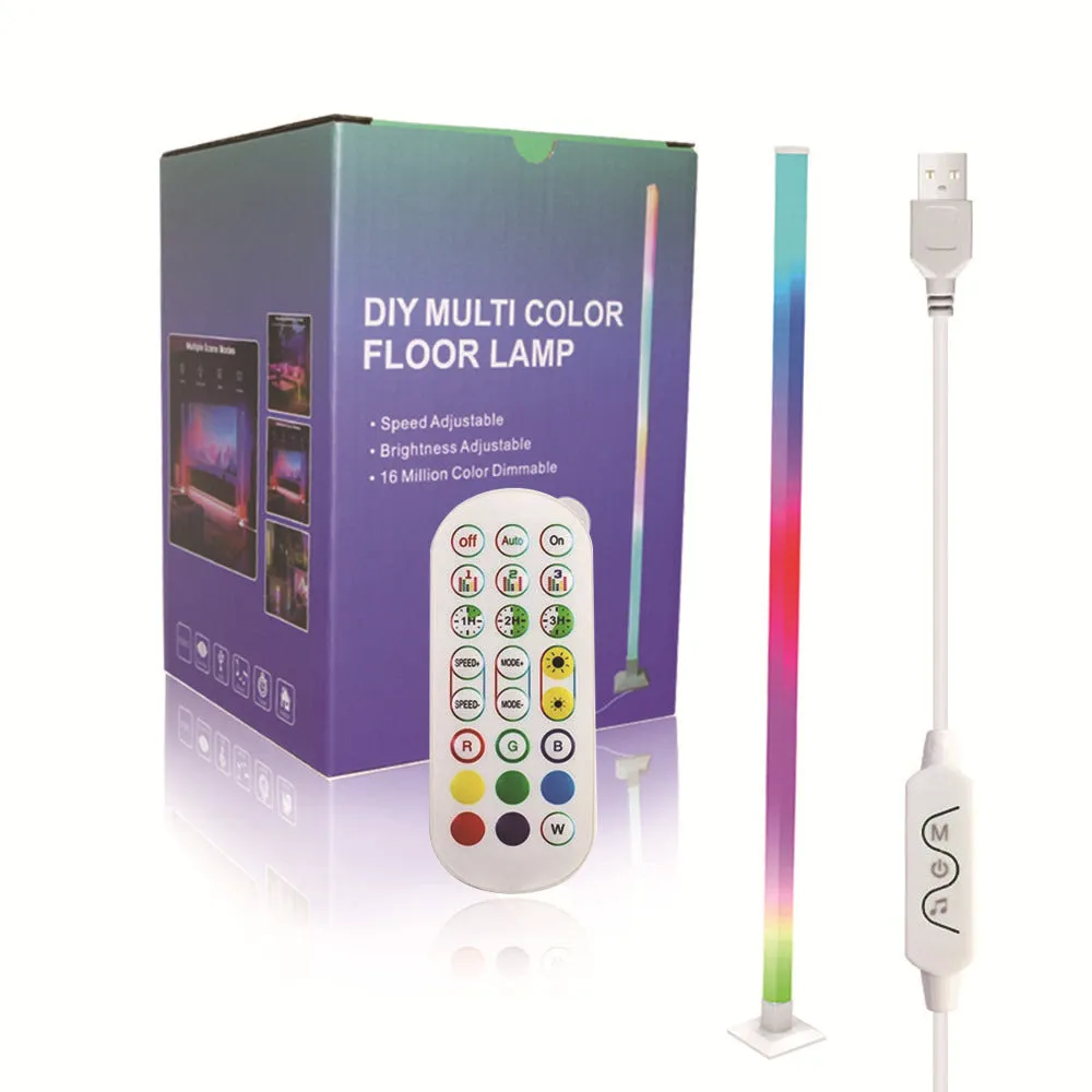 Corner floor colour-changing LED lamp with remote control in a modern simple style, 120cm length