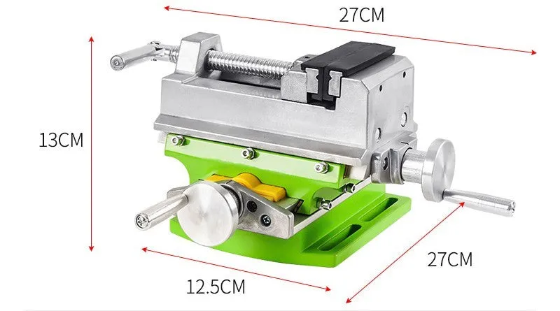 Mini bench drill and milling machine with 1050W drill and bench pliers on a workbench.