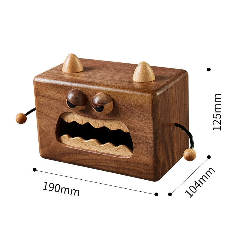 Little Monster cartoon design wooden tissue box in walnut beech colour