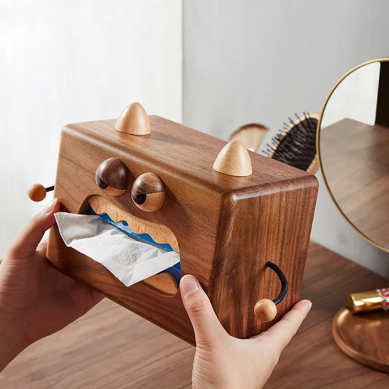 Little Monster cartoon design wooden tissue box in walnut beech colour