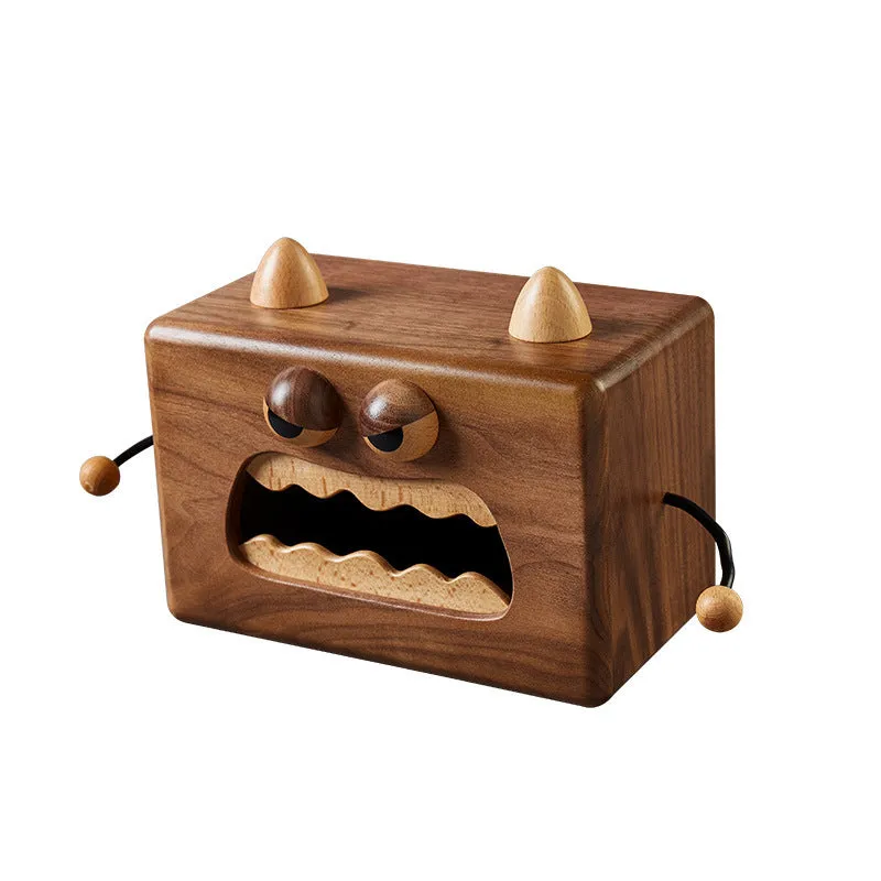 Little Monster cartoon design wooden tissue box in walnut beech colour