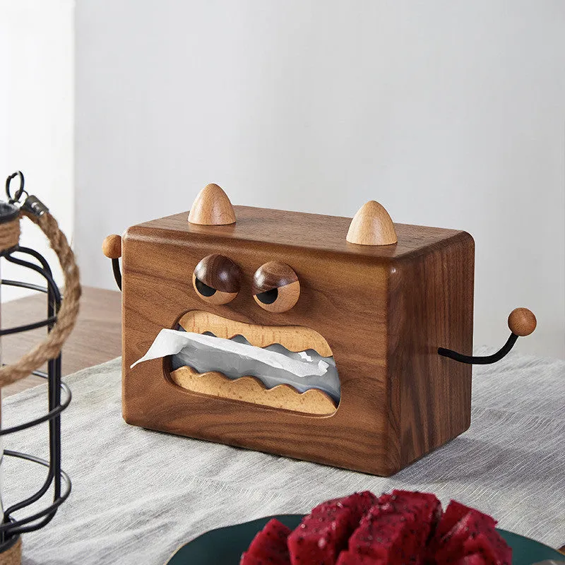 Little Monster cartoon design wooden tissue box in walnut beech colour