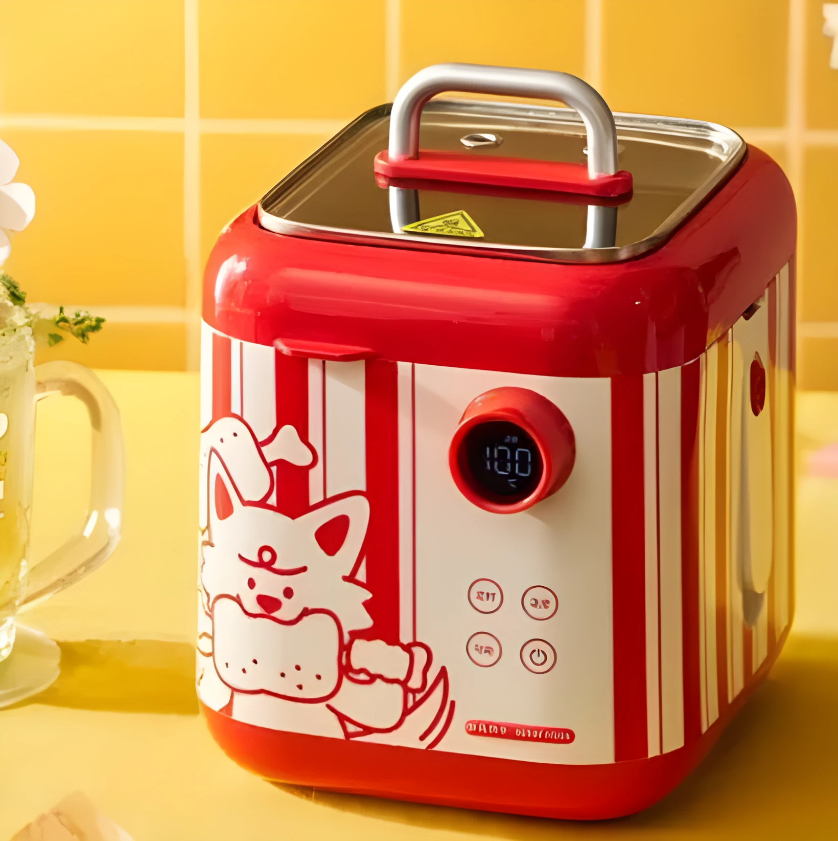 Multifunctional mini smart electric cooker with ceramic inner pot and LCD display