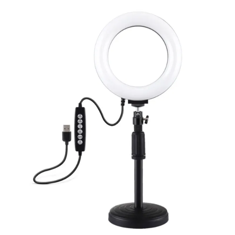 Black dual mobile phone desktop fill light ring beauty selfie bracket with professional flash 16cm