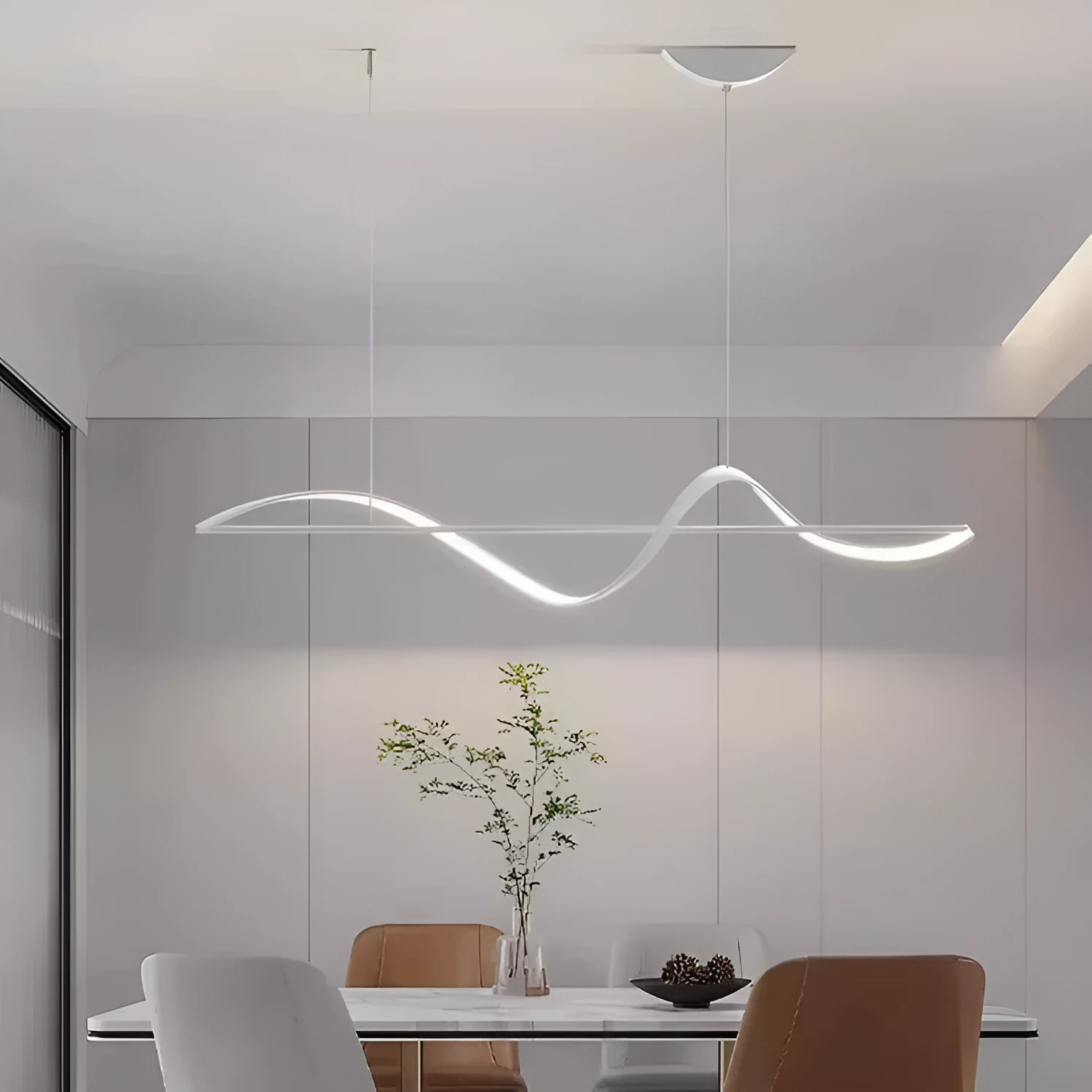 Italian minimalist line aluminium chandelier in black finish with three tone light for dining room