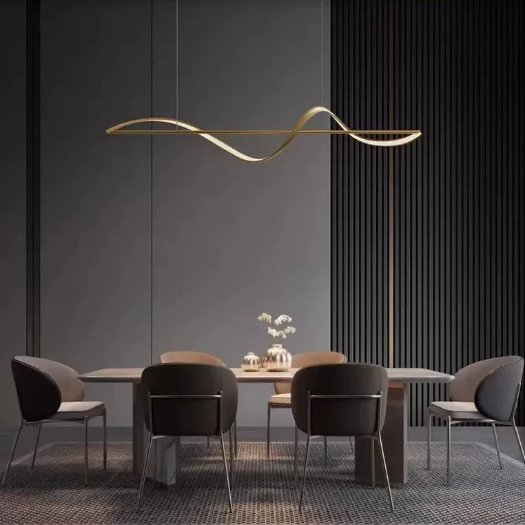 Italian minimalist line aluminium chandelier in black finish with three tone light for dining room