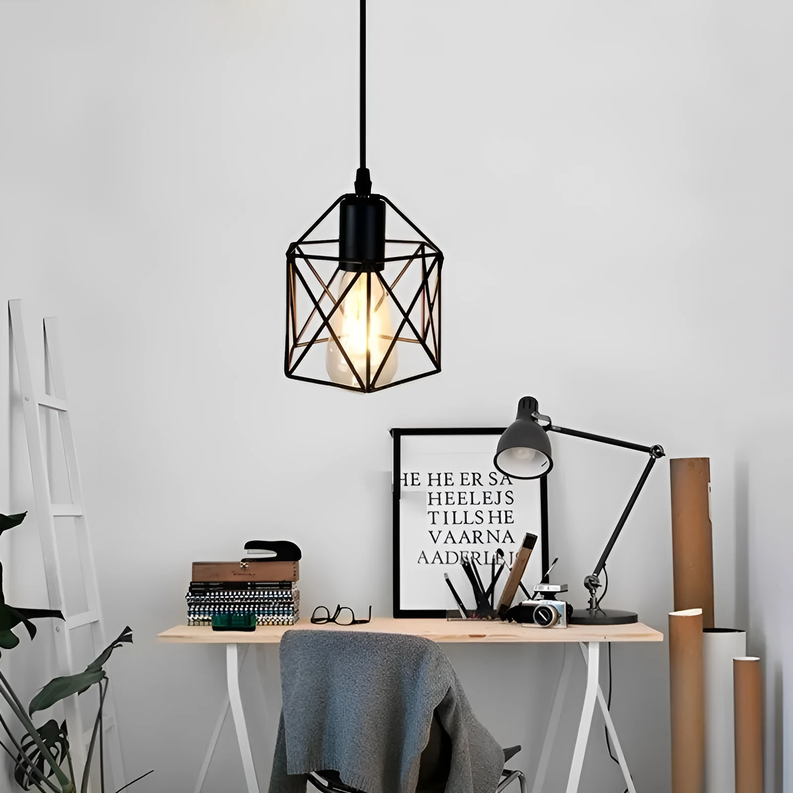 Country style decorative light with iron shade and push button switch for home lighting