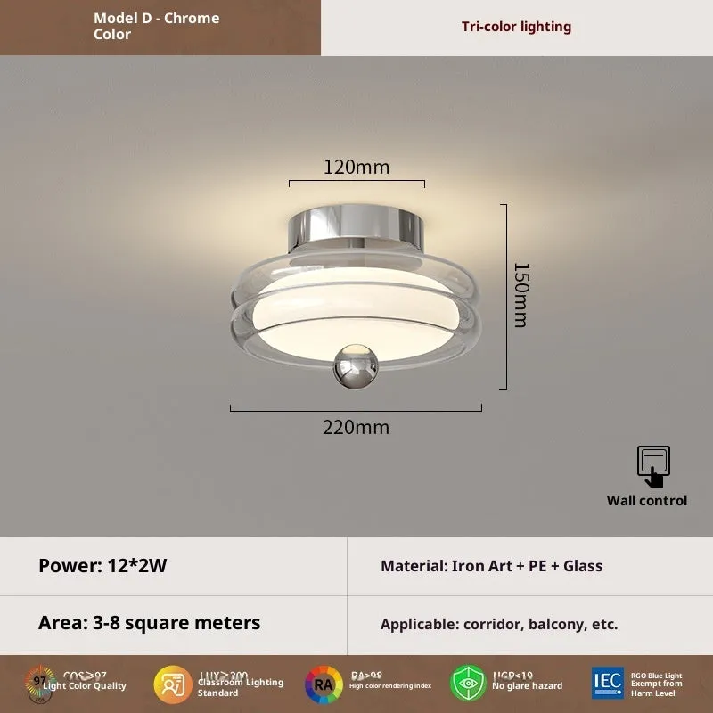 Antique glass ceiling lamp with remote control tricolor light for bedroom modern simplicity style