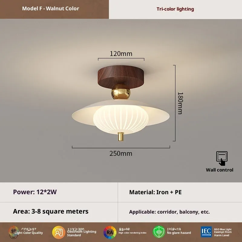 Antique glass ceiling lamp with remote control tricolor light for bedroom modern simplicity style
