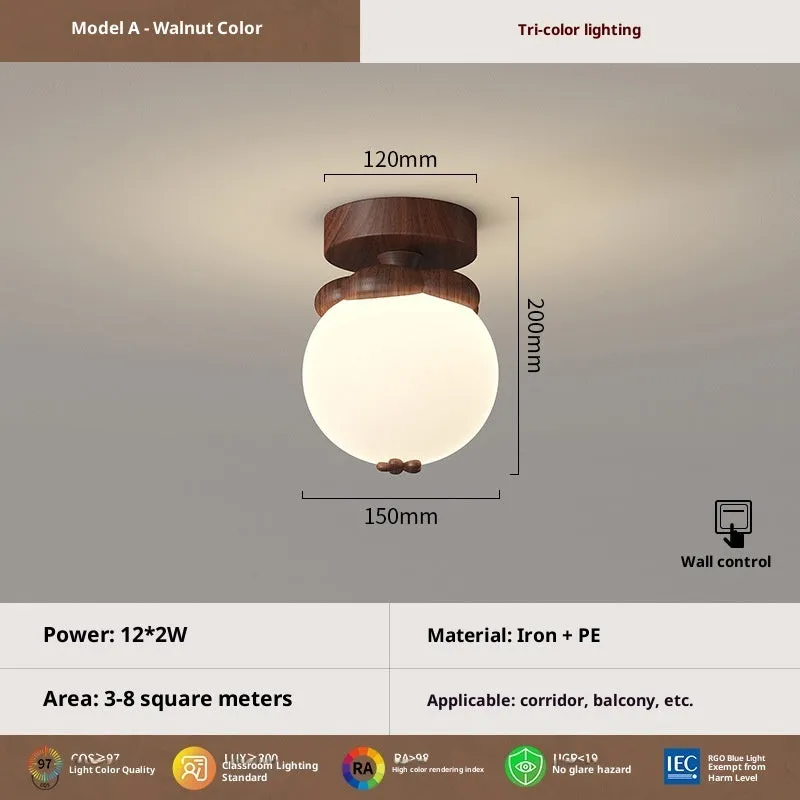 Antique glass ceiling lamp with remote control tricolor light for bedroom modern simplicity style