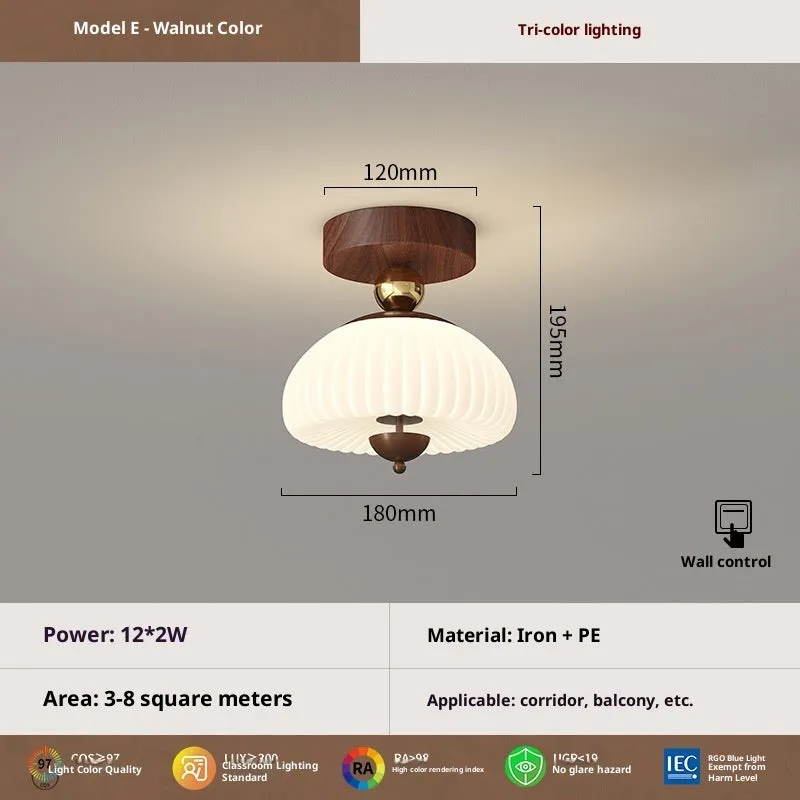 Antique glass ceiling lamp with remote control tricolor light for bedroom modern simplicity style
