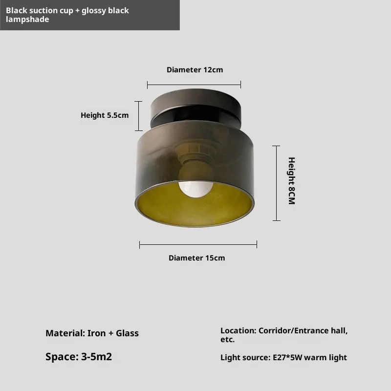 Creative Nordic mid-ancient style ceiling lamp for corridor with black suction cup base and colour options