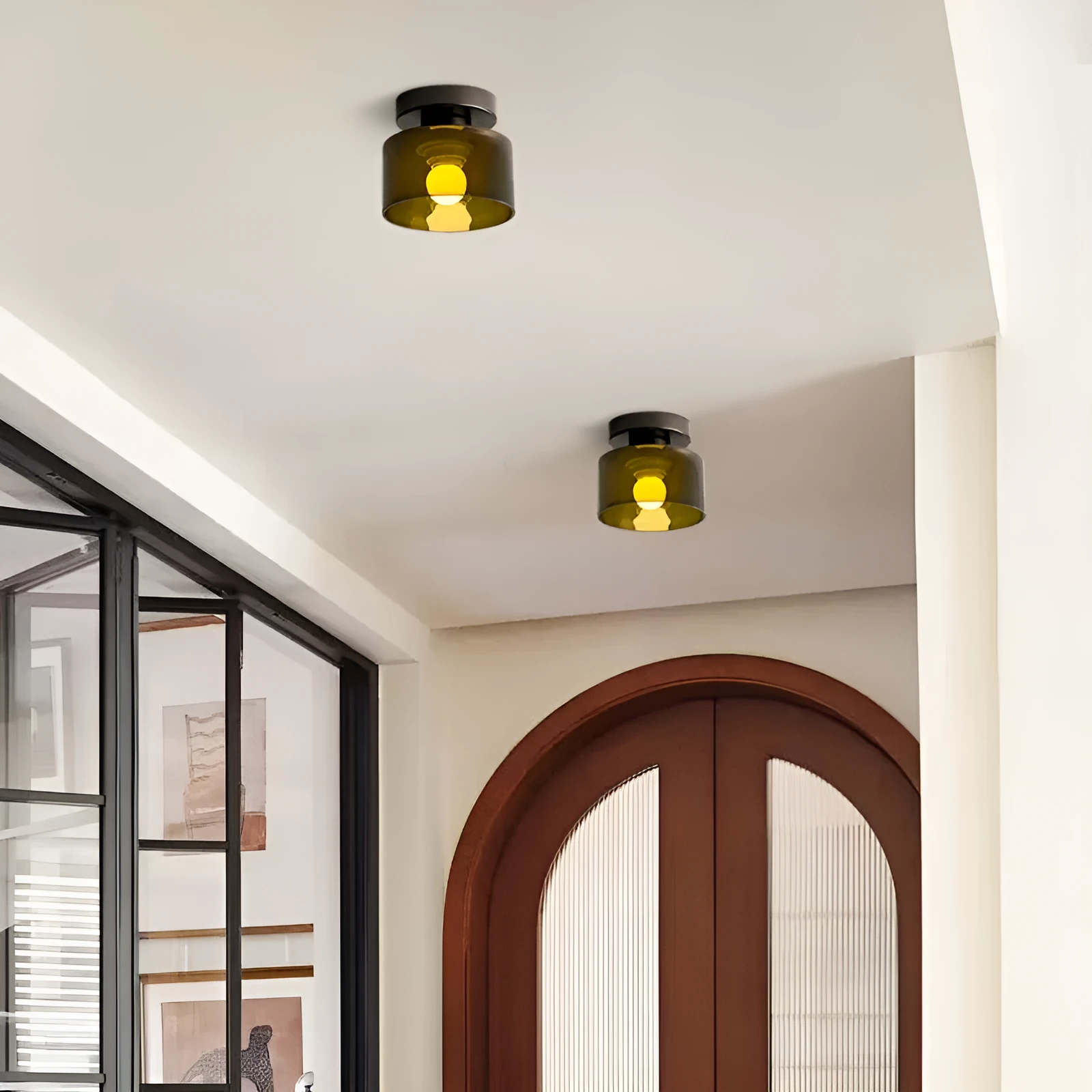 Creative Nordic mid-ancient style ceiling lamp for corridor with black suction cup base and colour options