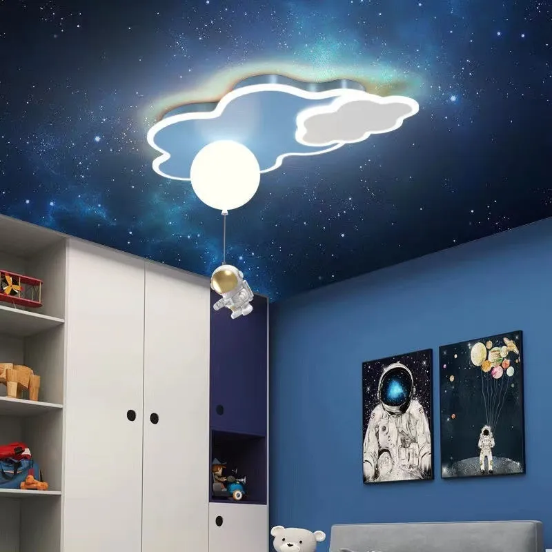 Round blue starry sky ceiling lamp with remote control for kids bedroom