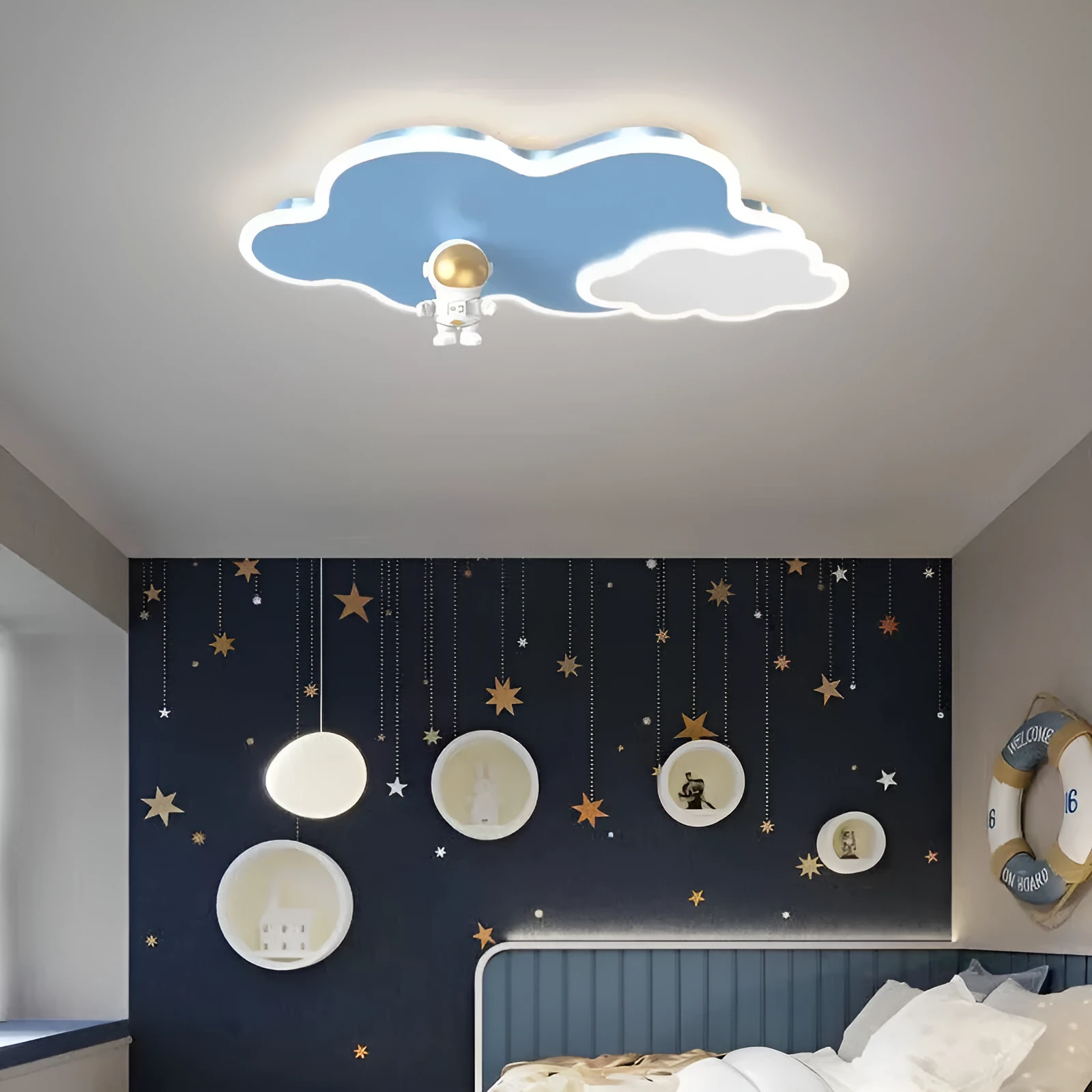 Round blue starry sky ceiling lamp with remote control for kids bedroom