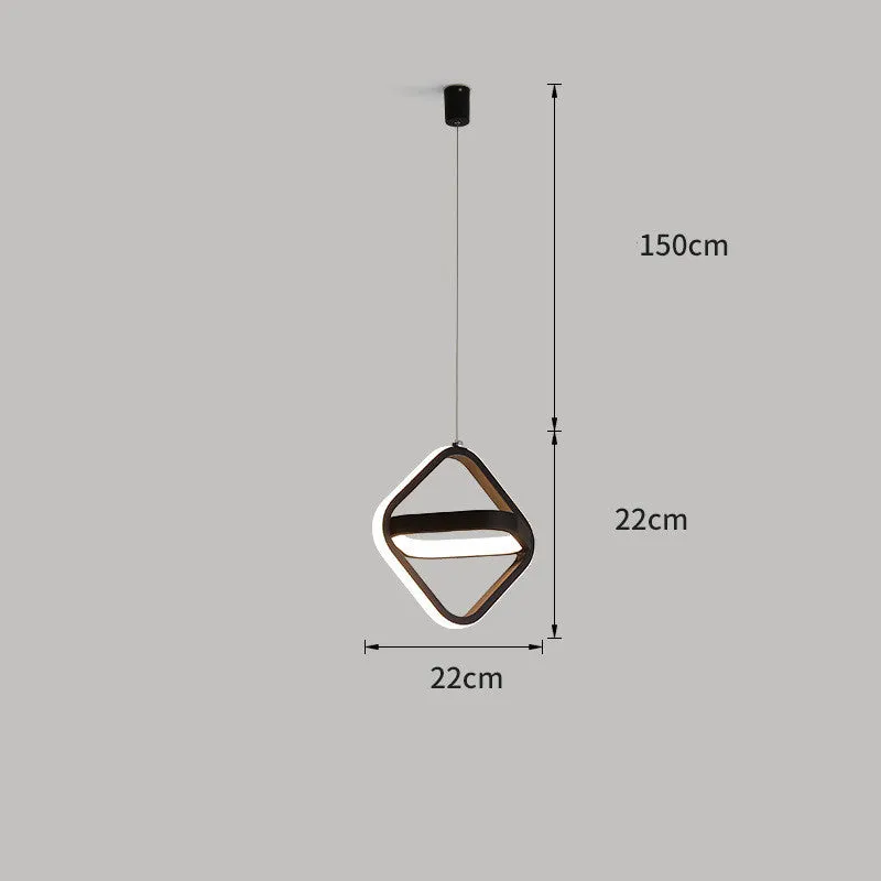 Modern geometric pendant bedside lamp with remote control in black or white with round, square or triangular shade