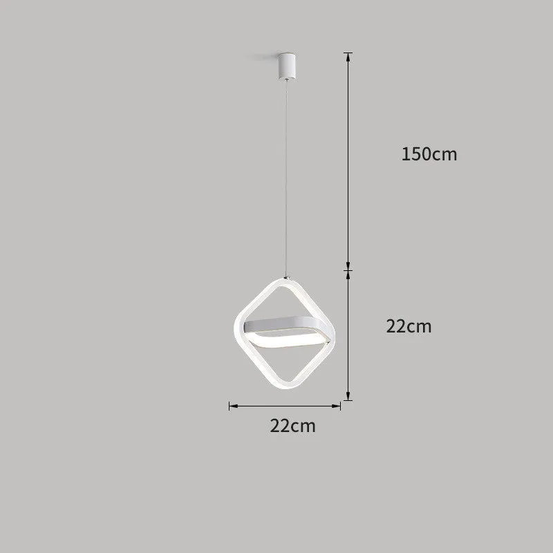 Modern geometric pendant bedside lamp with remote control in black or white with round, square or triangular shade
