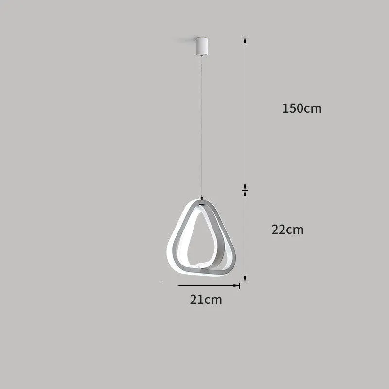 Modern geometric pendant bedside lamp with remote control in black or white with round, square or triangular shade