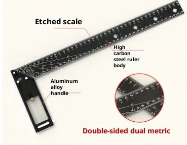 Thick aluminium alloy lineation ruler with multi-angle positioning and scribing holes for woodworking