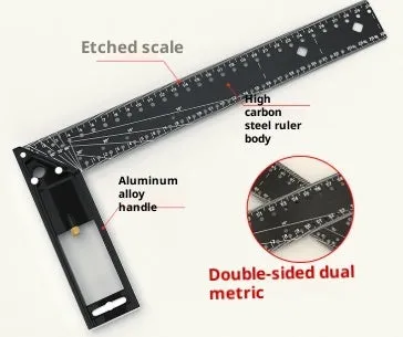 Thick aluminium alloy lineation ruler with multi-angle positioning and scribing holes for woodworking