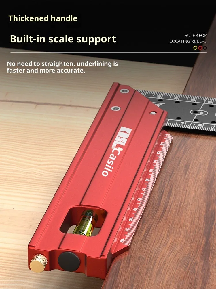 Thick aluminium alloy lineation ruler with multi-angle positioning and scribing holes for woodworking