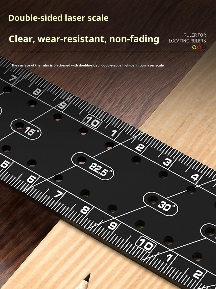 Thick aluminium alloy lineation ruler with multi-angle positioning and scribing holes for woodworking