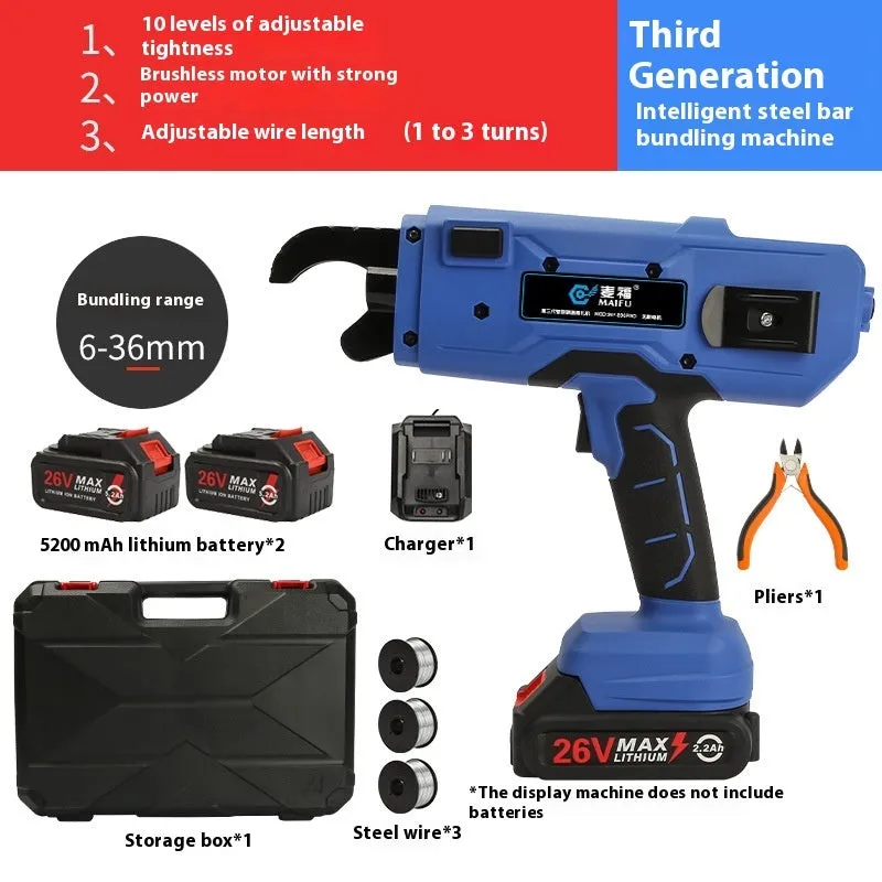 Electric steel bar tying machine for construction site rebar binding with battery and charger
