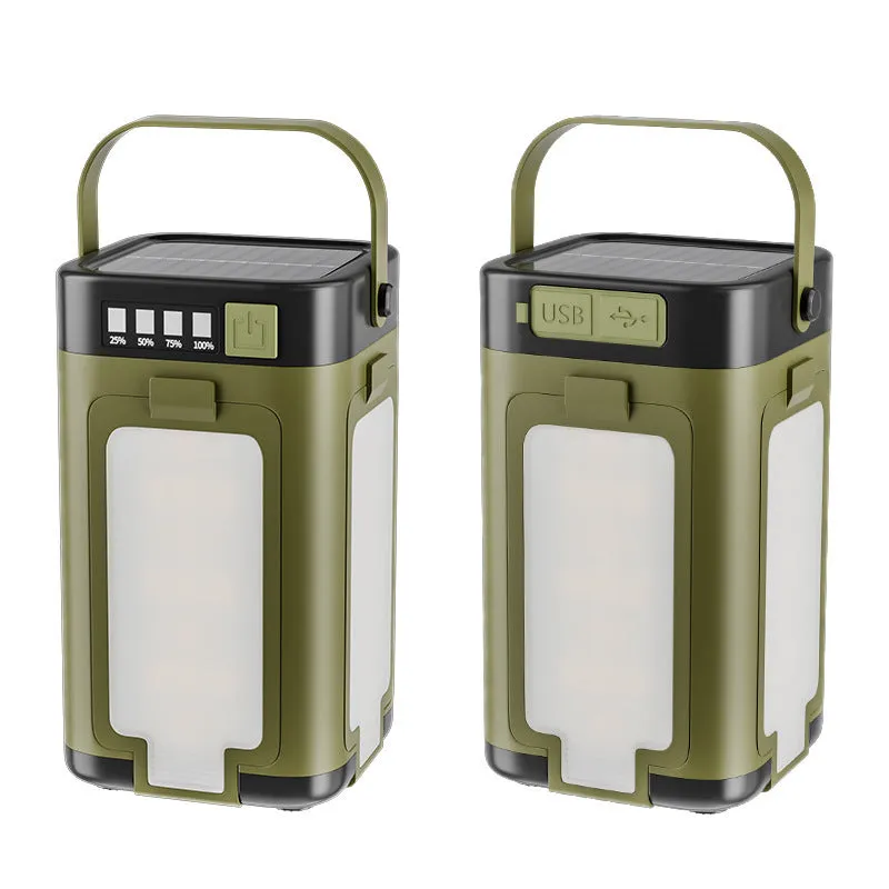 Multifunctional four-leaf folding solar camping light with press switch and 2000 mAh battery, 12x7x7 cm