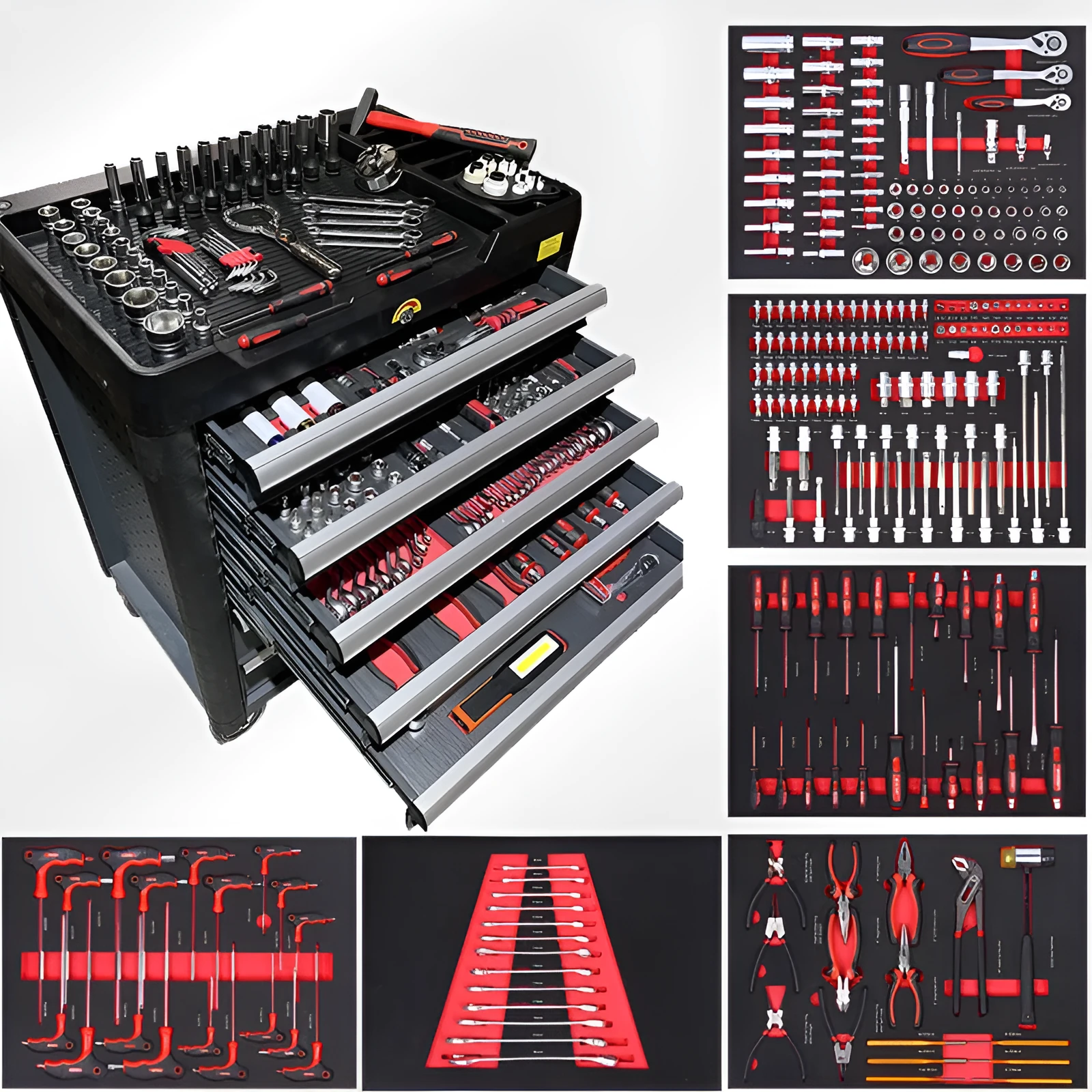 252-piece carbon steel repair tool kit in pumping removable cabinet for machine and auto repair