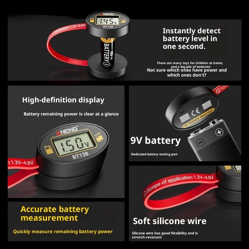 BT138 digital display battery detector small portable with magnetic backing and LCD screen