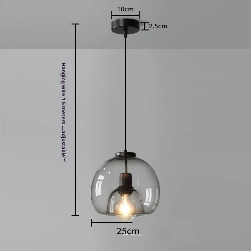 Modern minimalist glass chandelier with smoky gray shade, three-head platter design, 25x23cm dimensions, for dining room or bedroom