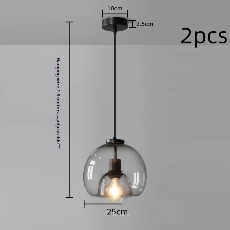 Modern minimalist glass chandelier with smoky gray shade, three-head platter design, 25x23cm dimensions, for dining room or bedroom