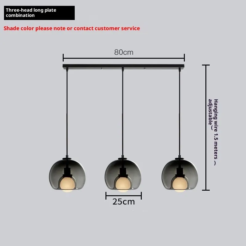 Modern minimalist glass chandelier with smoky gray shade, three-head platter design, 25x23cm dimensions, for dining room or bedroom