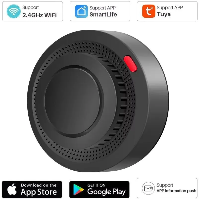 WiFi smart home smoke alarm detector black ceiling mounted with 20m detecting range 80db alarm 4 pack