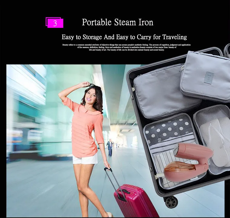 Pink Sokany portable steam ironing brush with detachable water tank and EU plug