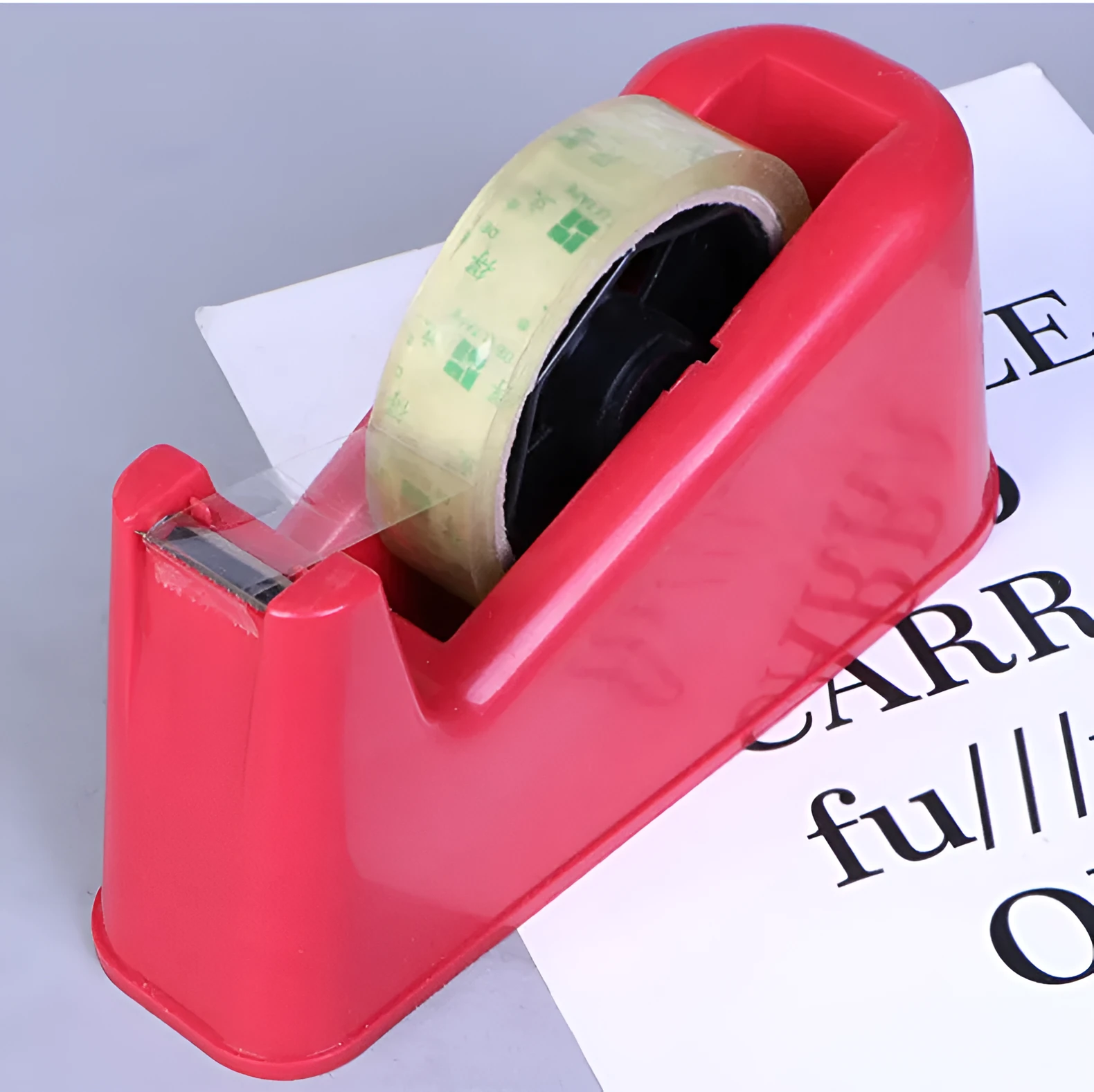 PS stainless steel dual-purpose tape cutter with large rubber base for office desk use, random colour