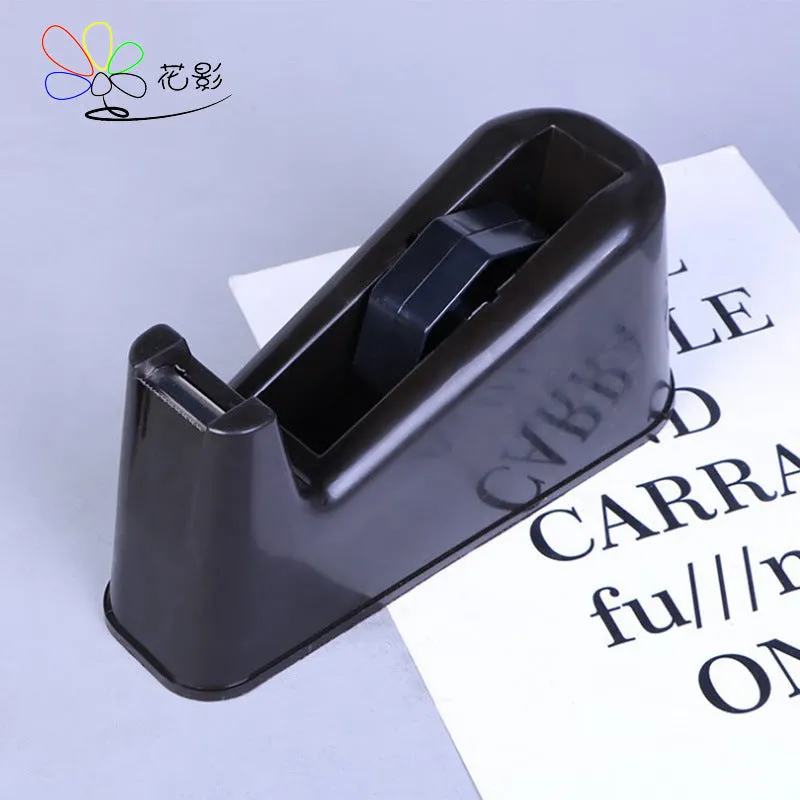 PS stainless steel dual-purpose tape cutter with large rubber base for office desk use, random colour