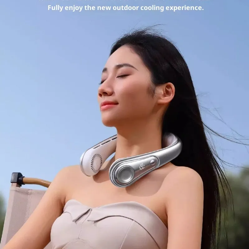 Joyroom hanging neck fan USB rechargeable brushless motor plastic blades 4 speed modes sherbet silver colour