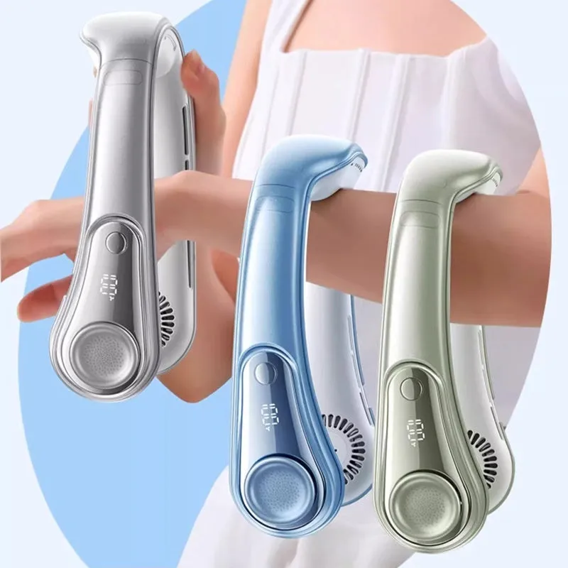 Joyroom hanging neck fan USB rechargeable brushless motor plastic blades 4 speed modes sherbet silver colour
