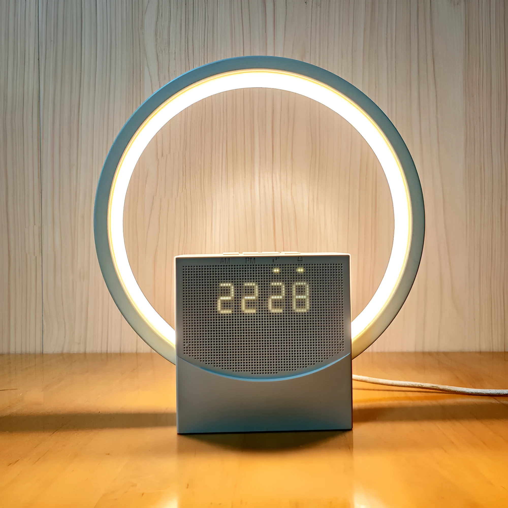 White noise sleep light with touch wake and simulated sunrise alarm, white colour, 200mm by 48mm by 220mm