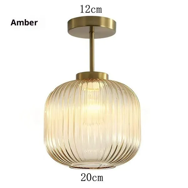 Vintage stripe glass ceiling lamp in cognac colour for living room or restaurant
