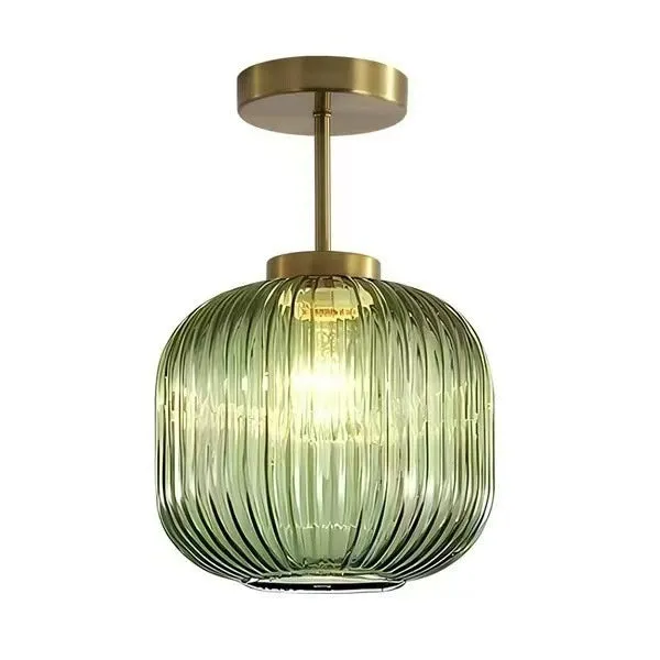 Vintage stripe glass ceiling lamp in cognac colour for living room or restaurant