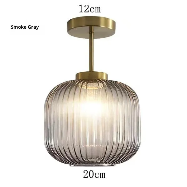 Vintage stripe glass ceiling lamp in cognac colour for living room or restaurant
