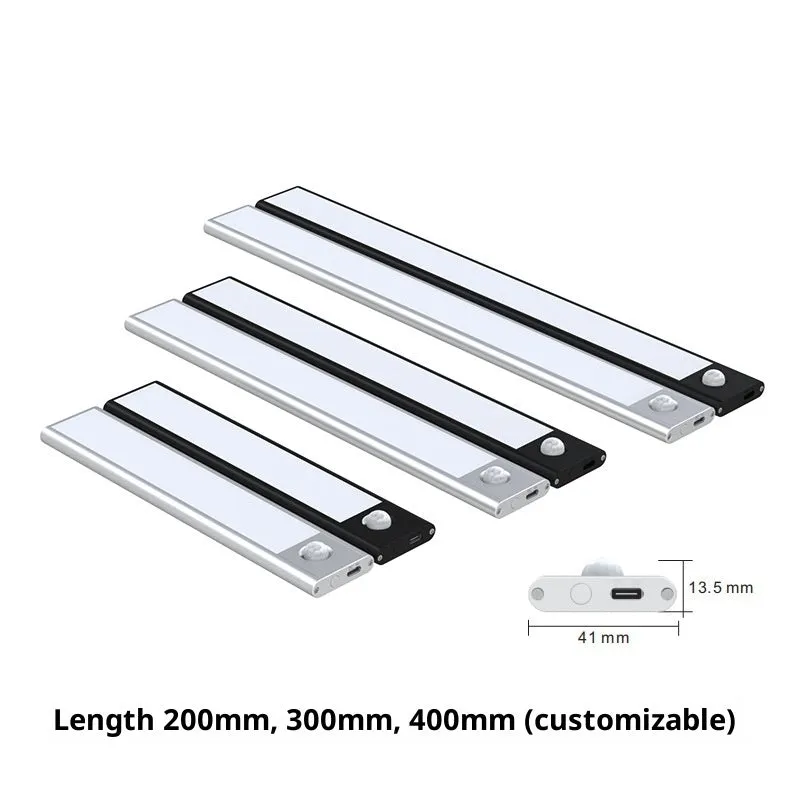 Smart LED strip human sensor light in silver, 30cm, with magnetic and self-adhesive mount for wardrobes