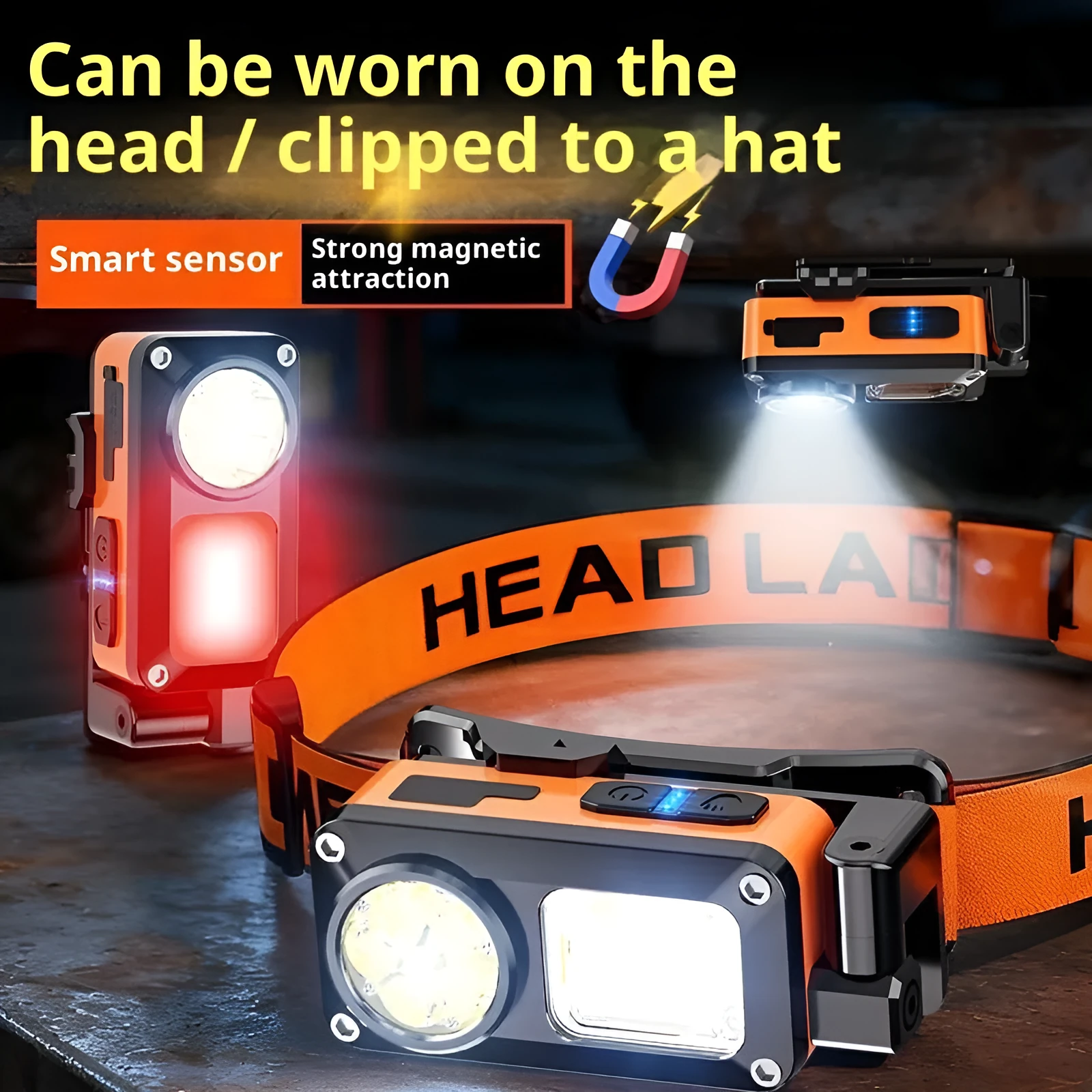 Waterproof rechargeable sensor headlamp for night fishing outdoor use