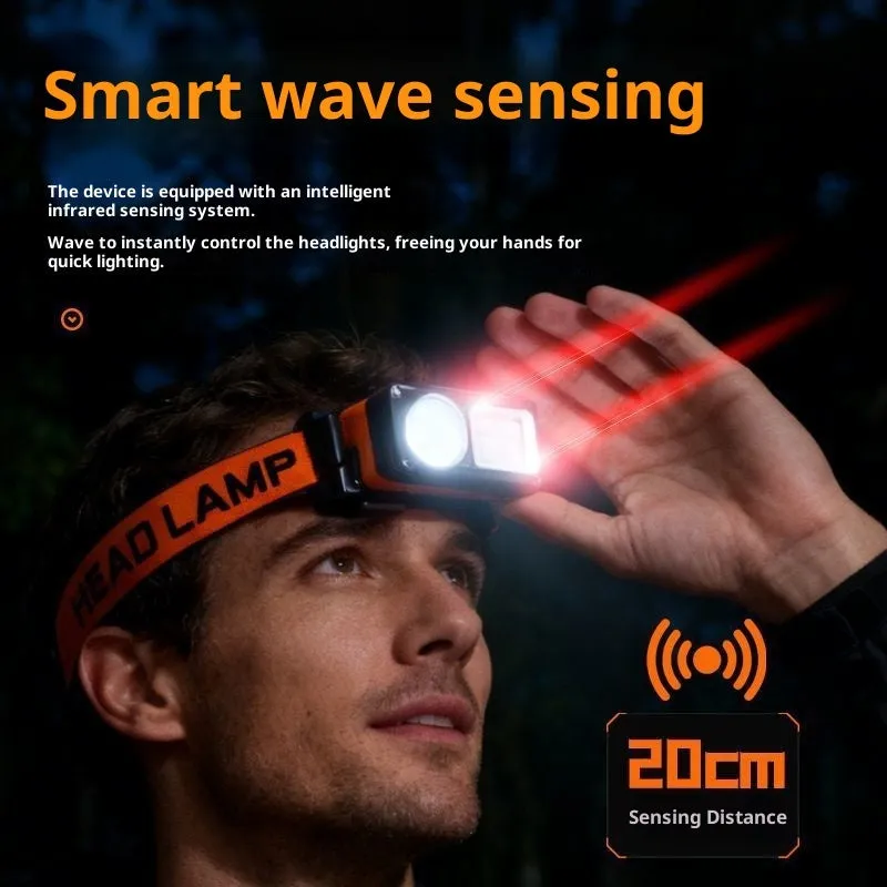 Waterproof rechargeable sensor headlamp for night fishing outdoor use