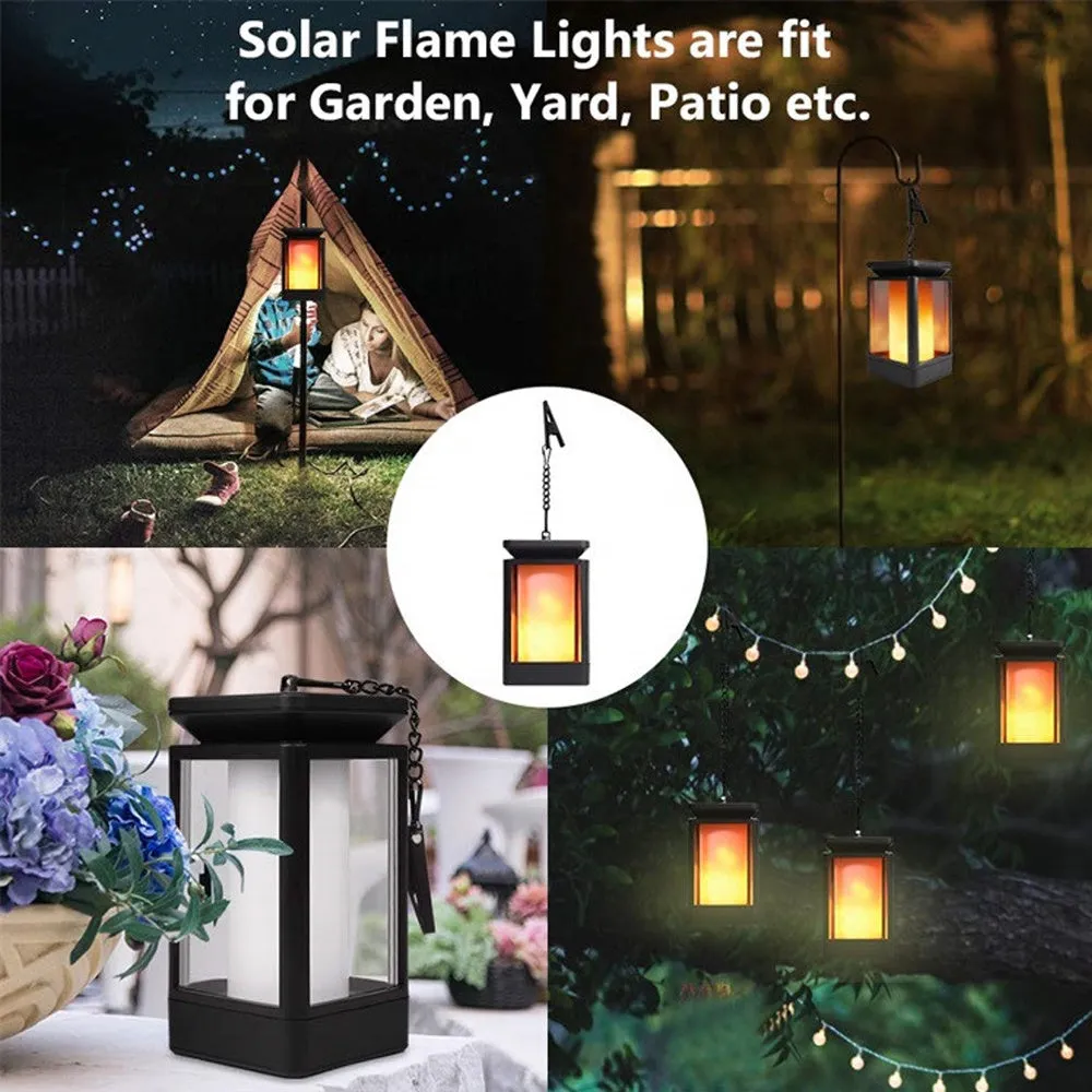 Black solar LED street lamp with antique flame lighting pattern for outdoor garden use