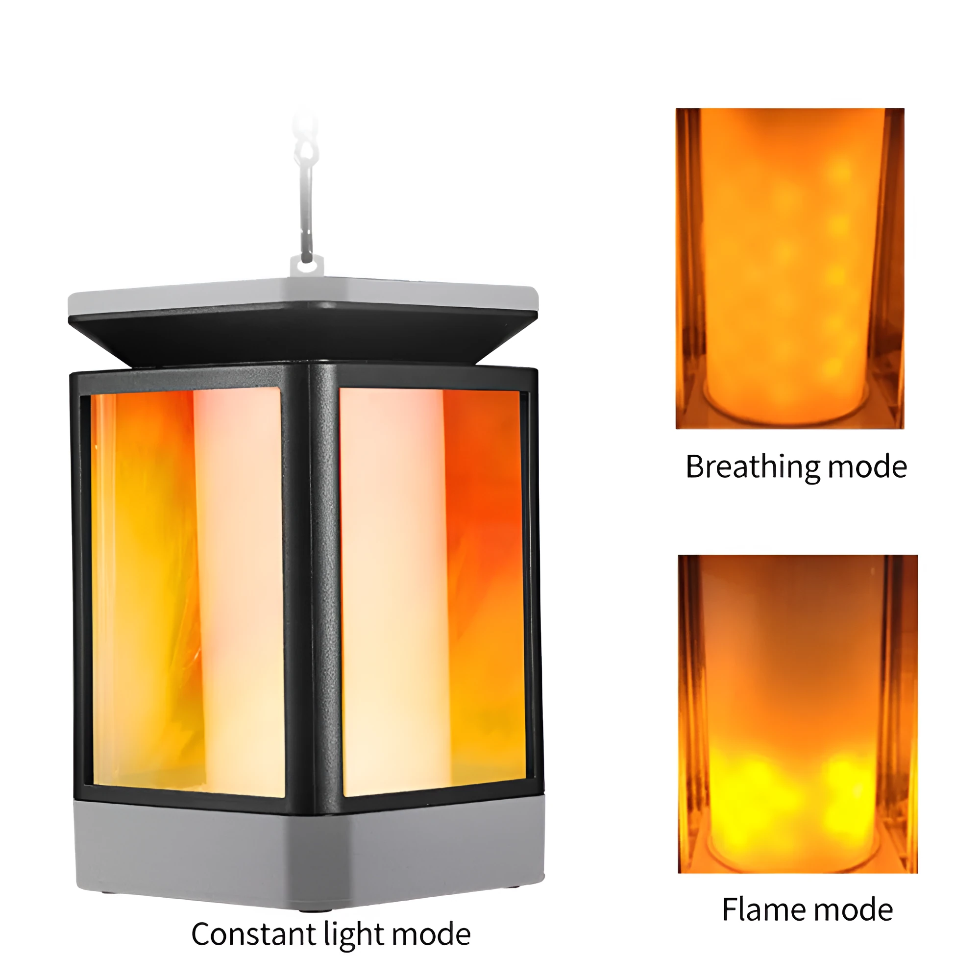 Black solar LED street lamp with antique flame lighting pattern for outdoor garden use